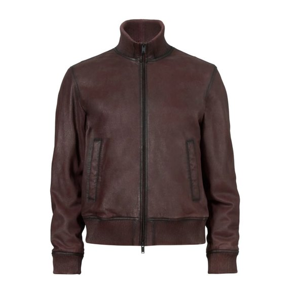 John Varvatos Star USA Men's Dani Goatskin Leather Zip Bomber Jacket Bordeaux - Picture 5 of 7